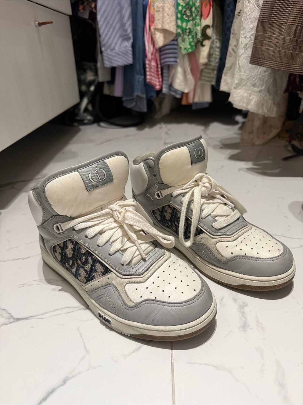 Dior B27 High top Cream & Gray High-Top Sneakers with Dior Oblique Panels